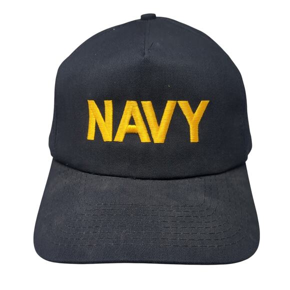 Navy Snapback Hat Blue One Size Adjustable Embroidered 6 Panel Pacific - Picture 1 of 10